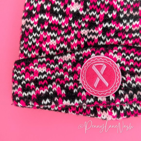 Support the Cure Breast Cancer Pom Pom Beanie Winter Hat - Picture 2 of 8
